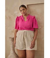 Sugarlips Plus Ordena Split Neck Ruffle Top