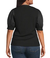 Sugarlips Plus Poplin-Sleeve Ribbed Top