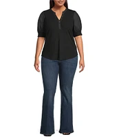 Sugarlips Plus Poplin-Sleeve Ribbed Top