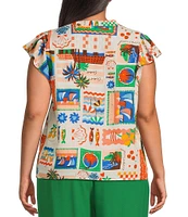 Sugarlips Plus Postcard Print Short Sleeve Blouse