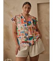 Sugarlips Plus Postcard Print Short Sleeve Blouse