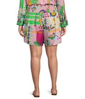 Sugarlips Plus Retro Novelty Printed Coordinating High Waisted Satin Shorts