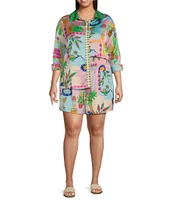 Sugarlips Plus Retro Novelty Printed Coordinating High Waisted Satin Shorts