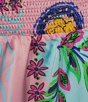 Sugarlips Plus Retro Novelty Printed Coordinating High Waisted Satin Shorts