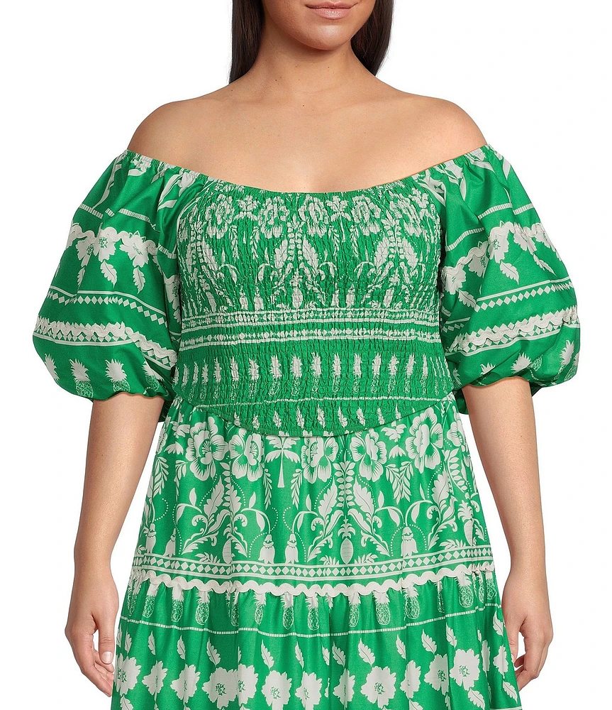 Sugarlips Plus Rick Rack Trimmed Smocked Crop Top
