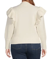 Sugarlips Plus Ruffle Shoulder Cable Knit Sweater