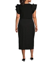 Sugarlips Plus Ruffle Sleeve Ruched Midi Dress