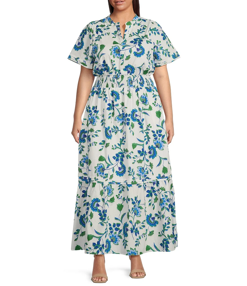 Sugarlips Plus Samara Floral/Paisley Printed Poplin Fit & Flare Long Dress