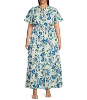 Sugarlips Plus Samara Floral/Paisley Printed Poplin Fit & Flare Long Dress