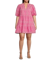 Sugarlips Plus Sea Jacey Floral Eyelet Short Sleeve Babydoll Shift Dress