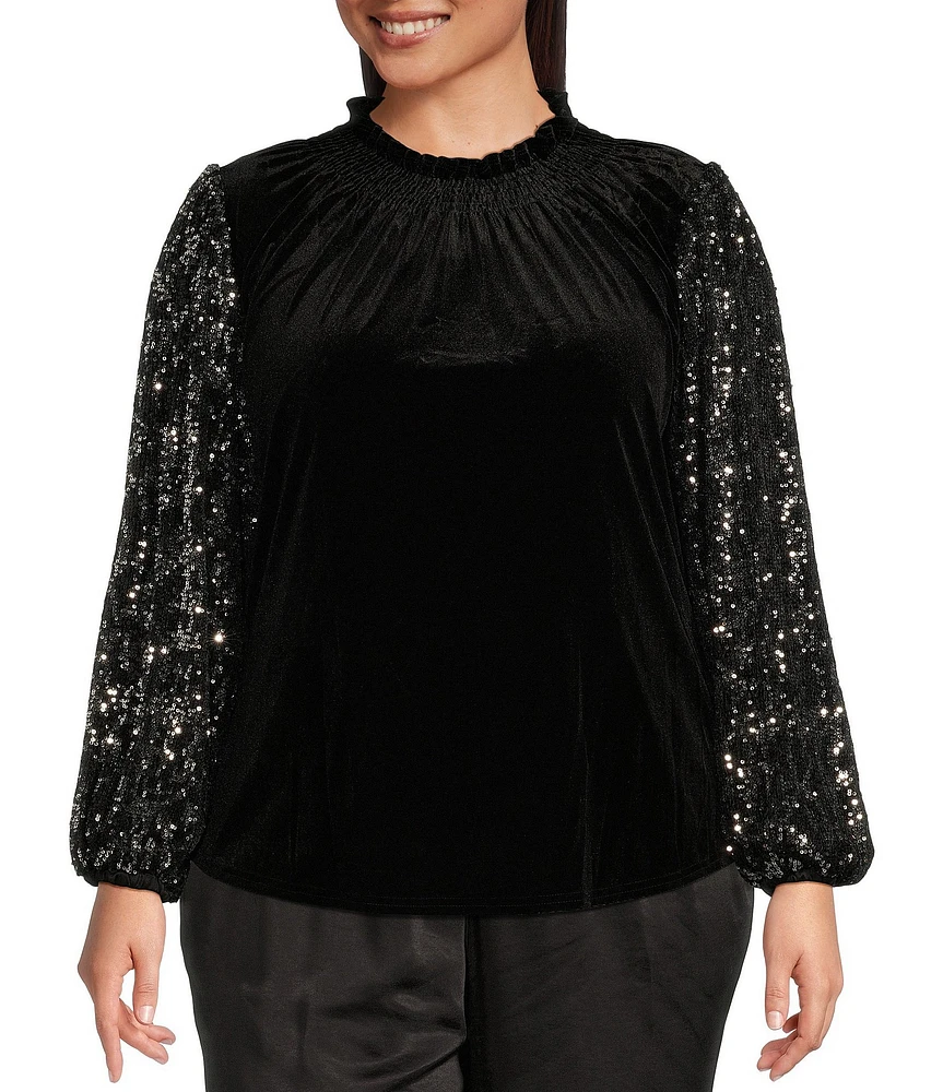 Sugarlips Plus Sequin Leopard Long Sleeve Velvet Top