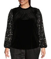 Sugarlips Plus Sequin Leopard Long Sleeve Velvet Top