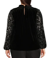 Sugarlips Plus Sequin Leopard Long Sleeve Velvet Top