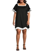 Sugarlips Plus Short Sleeve Linen Trim Textured Dress