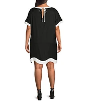 Sugarlips Plus Short Sleeve Linen Trim Textured Dress