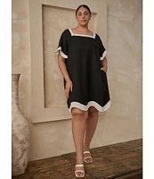 Sugarlips Plus Short Sleeve Linen Trim Textured Dress