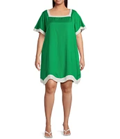 Sugarlips Plus Short Sleeve Linen Trim Textured Dress