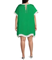 Sugarlips Plus Short Sleeve Linen Trim Textured Dress