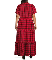 Sugarlips Plus Short Sleeve Plaid Smocked Waist Maxi Dress