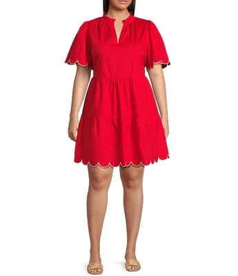 Sugarlips Plus Short Sleeve Scalloped Trim Tiered Dress