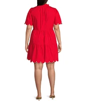 Sugarlips Plus Short Sleeve Scalloped Trim Tiered Dress