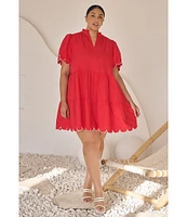 Sugarlips Plus Short Sleeve Scalloped Trim Tiered Dress