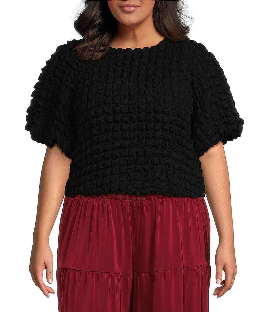 Sugarlips Plus Short Sleeve Textured-Knit Cropped Bubble Top