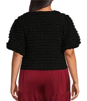 Sugarlips Plus Short Sleeve Textured-Knit Cropped Bubble Top