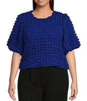 Sugarlips Plus Short Sleeve Textured-Knit Cropped Bubble Top