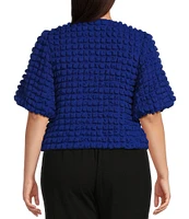 Sugarlips Plus Short Sleeve Textured-Knit Cropped Bubble Top