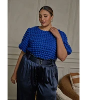 Sugarlips Plus Short Sleeve Textured-Knit Cropped Bubble Top