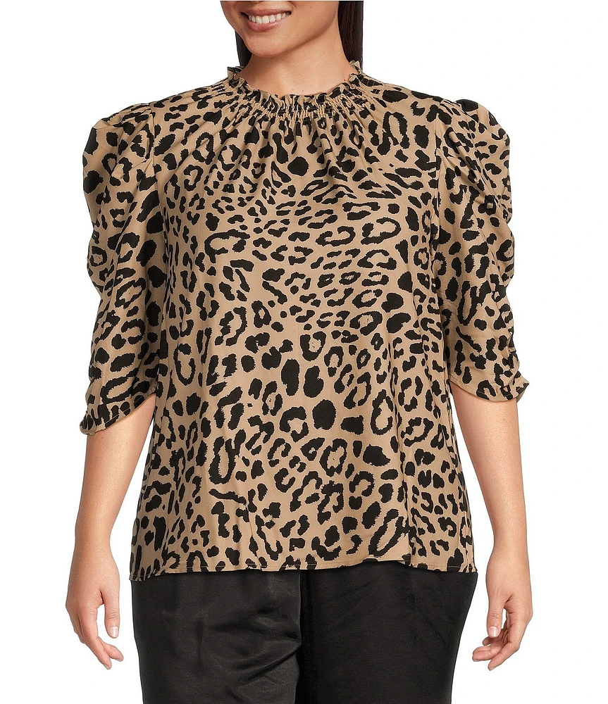 Sugarlips Plus Size 3/4 Sleeve Animal Print Blouse