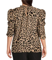 Sugarlips Plus Size 3/4 Sleeve Animal Print Blouse