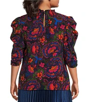 Sugarlips Plus Size 3/4-Sleeve Floral Stretch Crepe Blouse