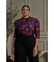 Sugarlips Plus Size 3/4-Sleeve Floral Stretch Crepe Blouse