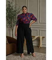 Sugarlips Plus Size 3/4-Sleeve Floral Stretch Crepe Blouse