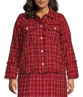 Sugarlips Plus Size Audrey Long Sleeve Plaid Tweed Jacket