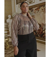 Sugarlips Plus Size Balloon Sleeve Striped Metallic Blouse