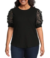 Sugarlips Plus Size Contrast Sleeve Ribbed Top