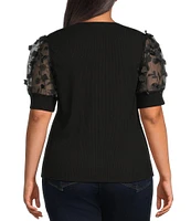 Sugarlips Plus Size Contrast Sleeve Ribbed Top