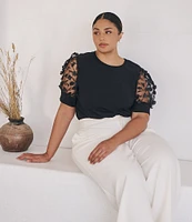 Sugarlips Plus Size Contrast Sleeve Ribbed Top