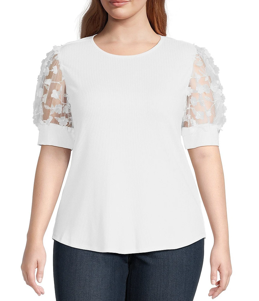Sugarlips Plus Size Contrast Sleeve Ribbed Top