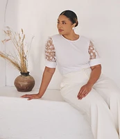 Sugarlips Plus Size Contrast Sleeve Ribbed Top