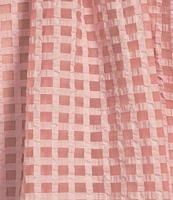 Sugarlips Plus Size Gingham Organza Split V-Neck Short Puff Sleeves Blouse