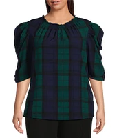 Sugarlips Plus Size Hudson Plaid Puff Sleeve Top