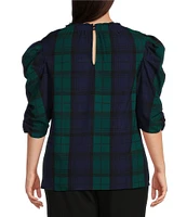 Sugarlips Plus Size Hudson Plaid Puff Sleeve Top