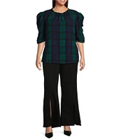 Sugarlips Plus Size Hudson Plaid Puff Sleeve Top