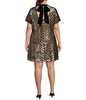 Sugarlips Plus Size Leslie Short Sleeve Sequin Embellished Abstract Printed Velvet Shift Dress