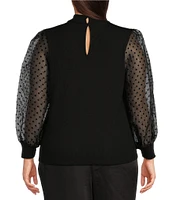 Sugarlips Plus Size Long Mesh Sleeve Solid/Clip-Dot Top