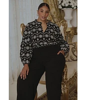 Sugarlips Plus Size Long Sleeve Contrast Eyelet Embroidered Blouse